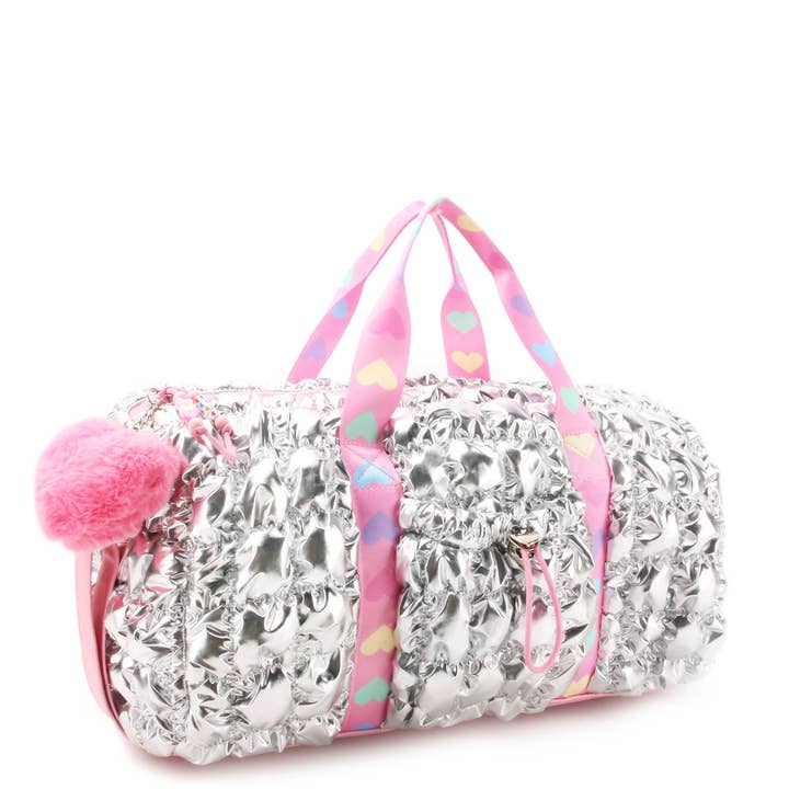 OMG Accessories - Wholesale Weekender Bag - Kids - Quilted Scrunchies Metallic Large Barrel Duffle Bag