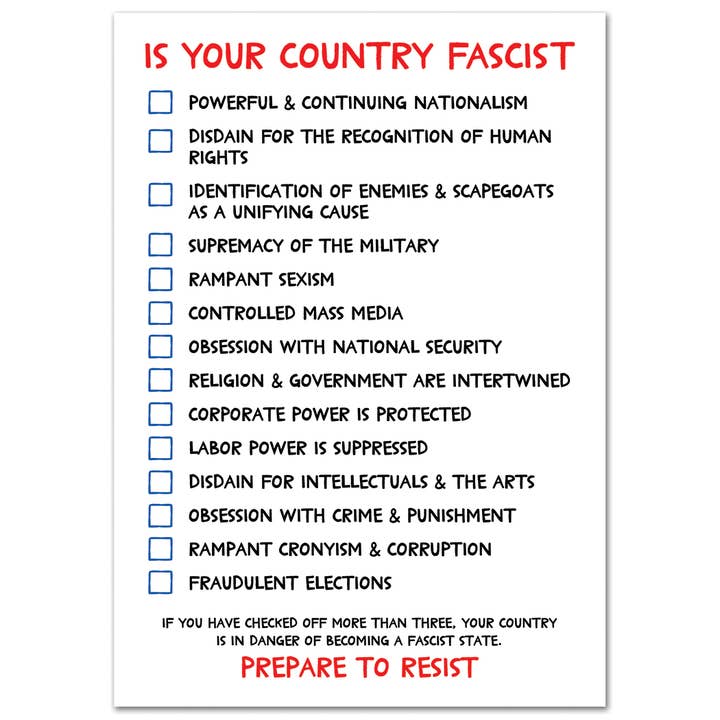 THE FOUND - Wholesale Postcard - Fascism Checklist Political Postcard