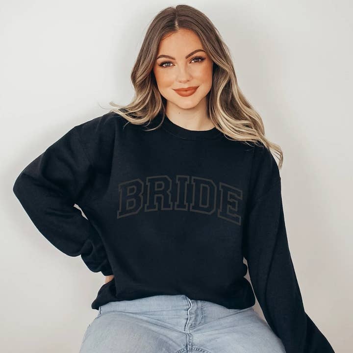 Three Girls Shop - Wholesale Graphic Sweatshirt - Women's - Black on Black Bride Puff Embossed Crewneck Sweatshirt