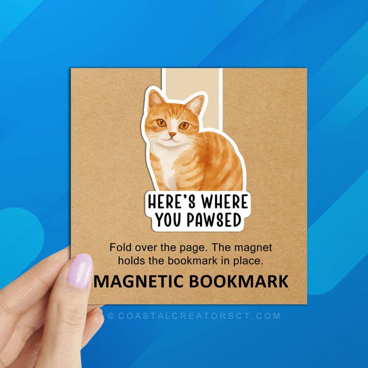 Coastal Creators of Connecticut - Wholesale Bookmark - Cat This is Where You Pawsed Reversible Magnetic Bookmark