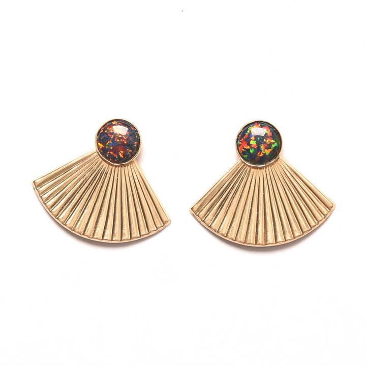 Svart Opal Studs Med Plisserad Jackor för wholesale av Michelle Starbuck Designs