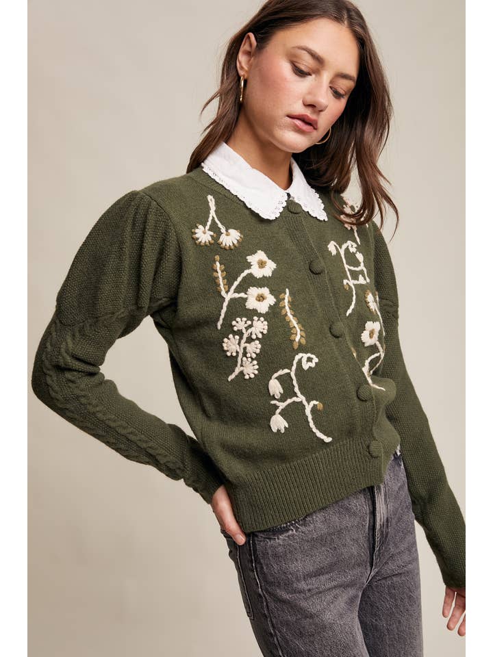 Listicle - Wholesale Cardigan – Women’s - Floral Embroidered Puff Sleeve Cardigan16