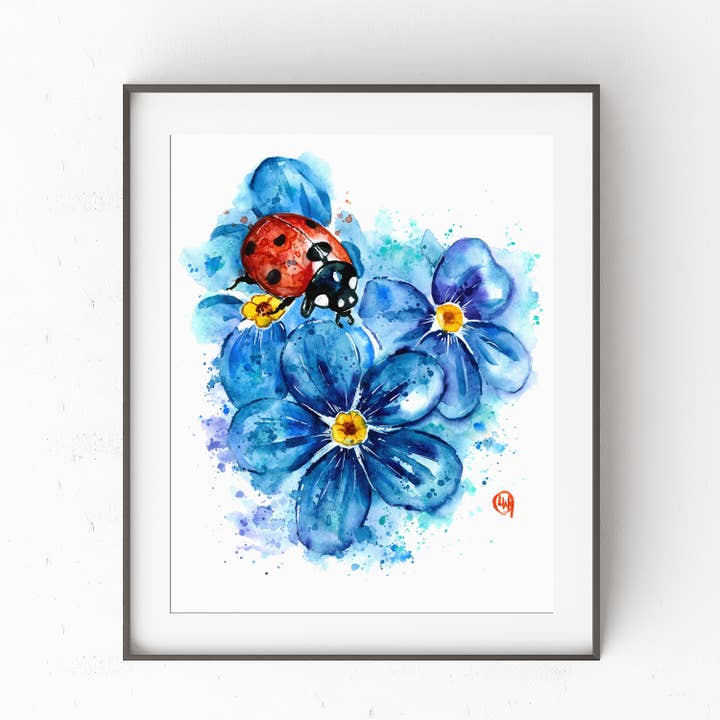 Whitehouse Art - Wholesale Art Print - Ladybug Art Print, Garden Decor, Gift Shop, Flower Painting