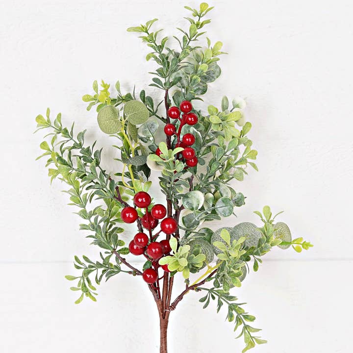 Holiday Depot Inc. - Wholesale Christmas Decoration - 30706- 20in Bush-Mix Eucalyptus with Red Berries-1