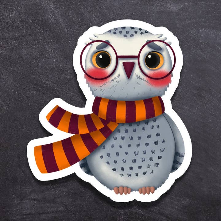 White Owl with Scarf Waterproof Laptop Sticker for wholesale by True North Bazaar