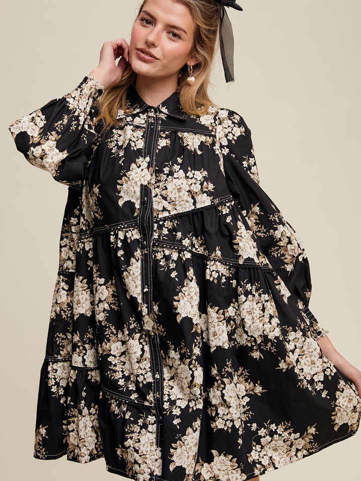 Blomstret lagdelt skjortekjole LD1470 for engroshandel hos Listicle