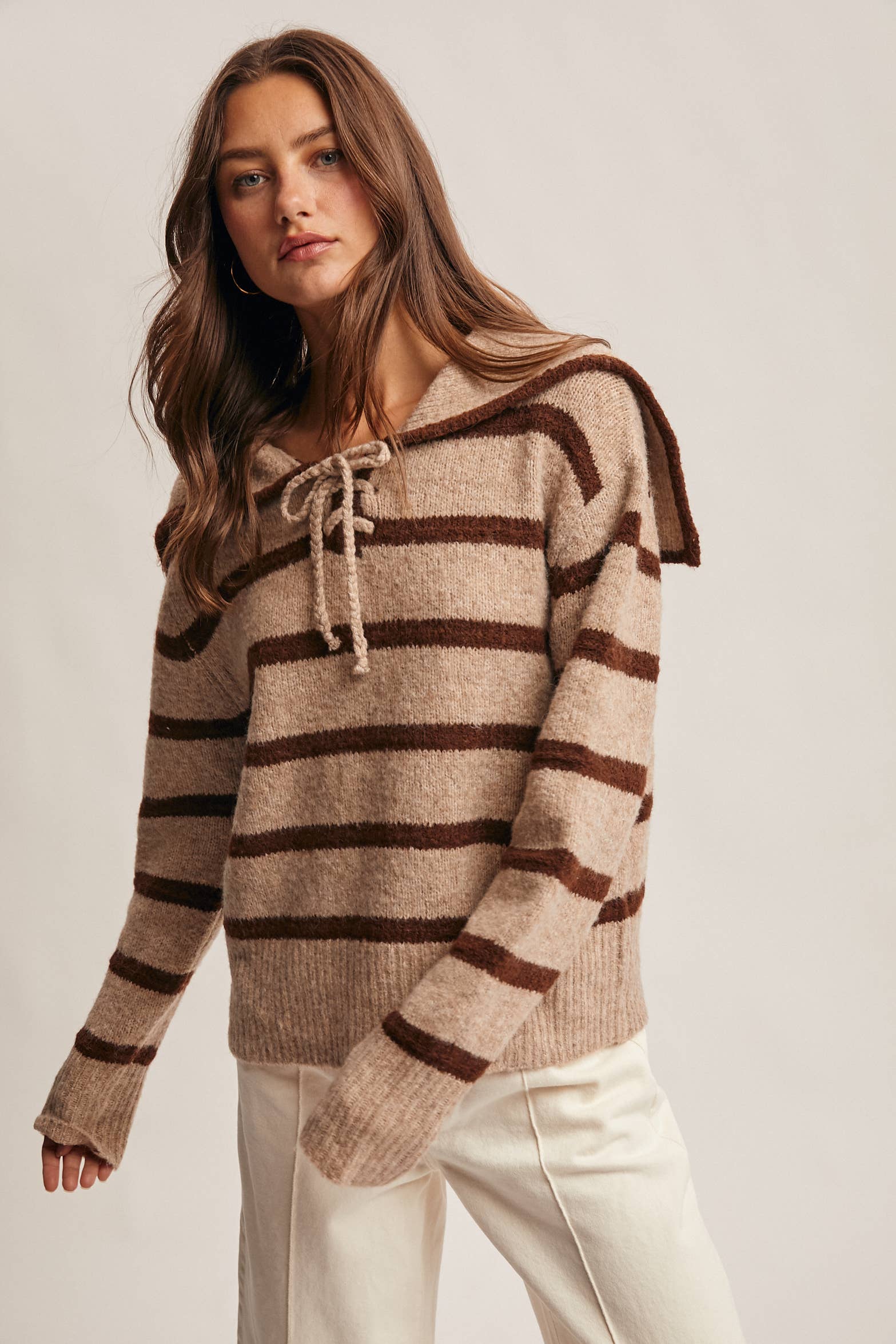 Forte - Vendita all'ingrosso Maglione tricot - Donna - Maglione a Maglia con Colletto da Marinaio a Righe FSW001213