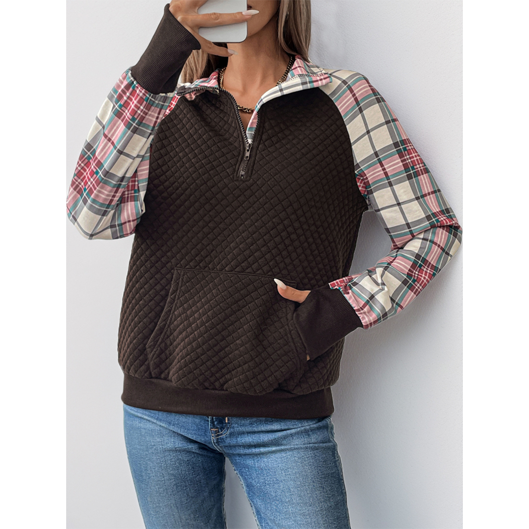 Brown Vintage Patchwork Textured Pullover Sweatshirt BFZY1731 for wholesale on Faire0