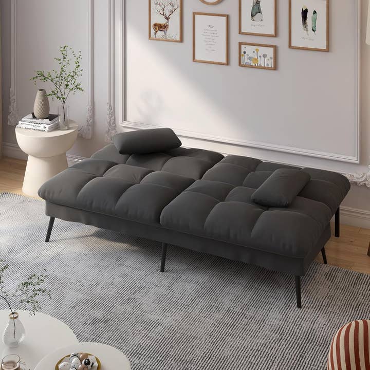 Black 68 Inch Convertible Futon Sofa Bed With Adjustable Backrest for wholesale on Faire5