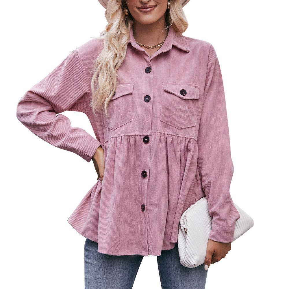 Masyal - Wholesale Button Down Shirt - Women's - Women'S Autumn And Winter  Casual Babydoll Corduroy Shirts3