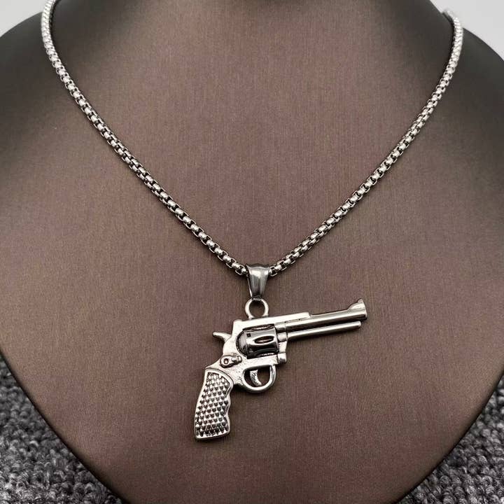 Mio Queena - Wholesale Pendant/Charm Necklace - Hip Hop Stainless Steel Pistol Charm Necklace - MJ/MNP