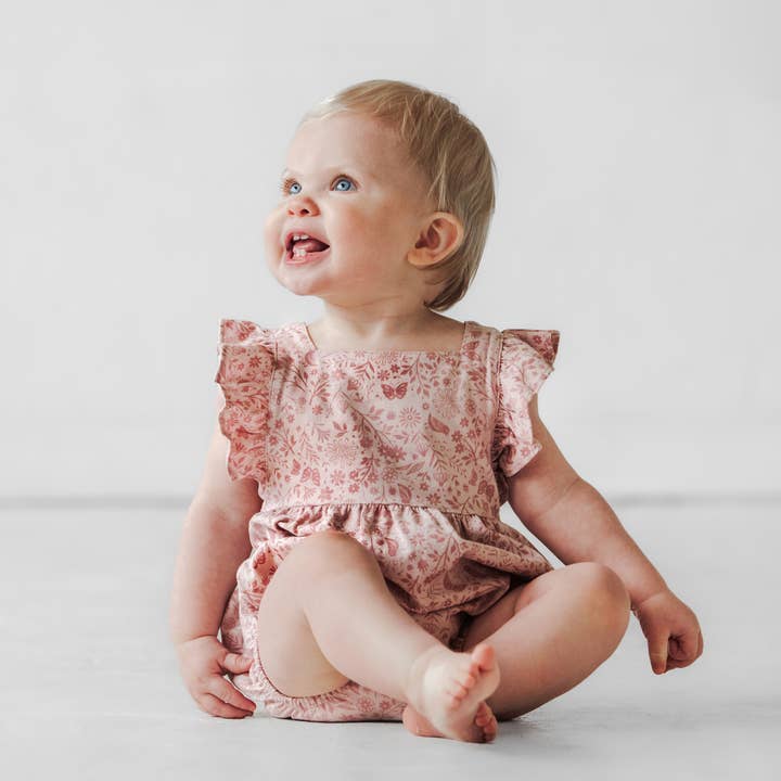 City Mouse Studio - Wholesale Romper - Kids - Overall Flutter Romper- Birds and Butterflies