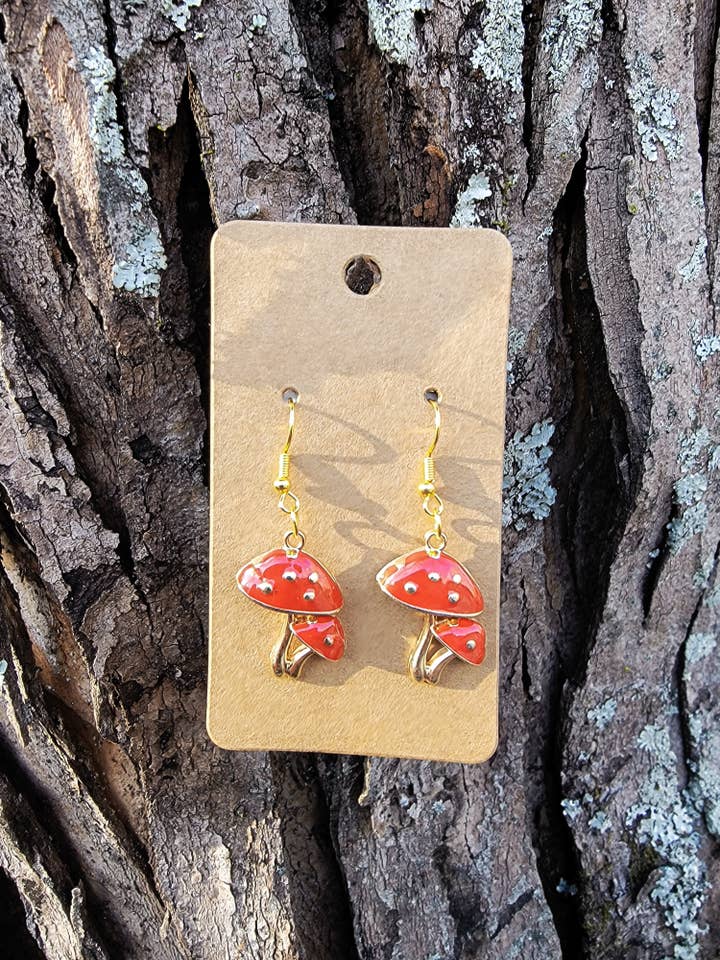 Double Mushroom Dangle Earrings for wholesale by Loving Appalachia Inc