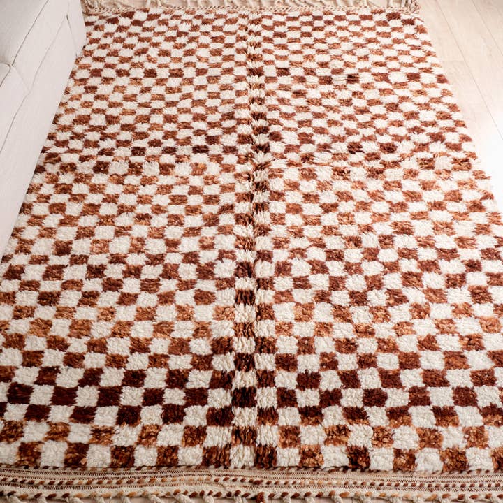 Moroccan Woven Treasures – Engroshandel Løst tæppe – Marokkansk brun Ternet tæppe, Blød uld Stort tæppe4