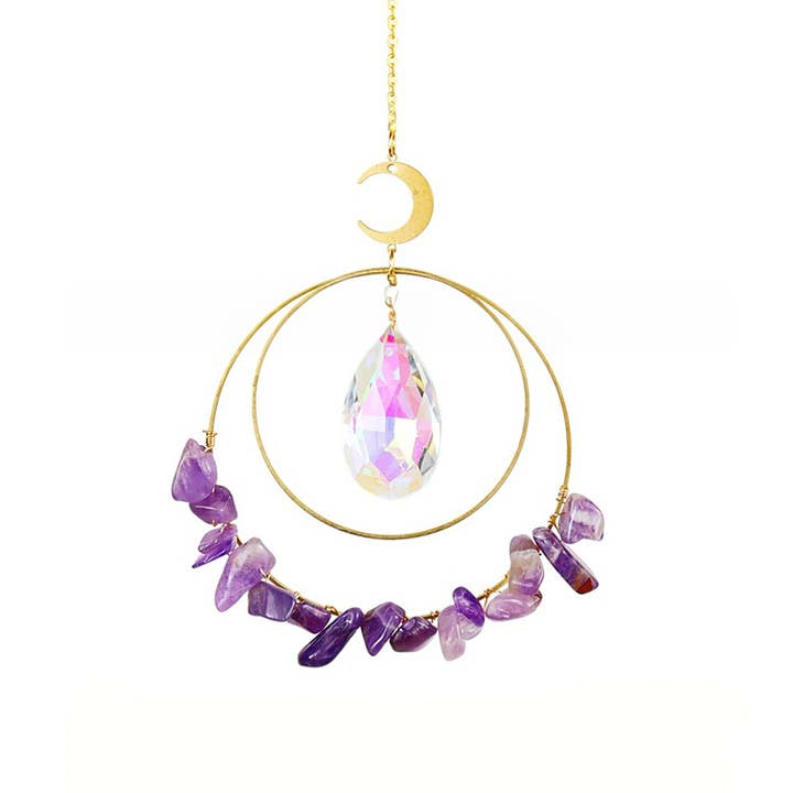 Gypsy Soul - Wholesale Suncatcher - Amethyst Double Circle Gemstone Suncatcher - 4 Pcs