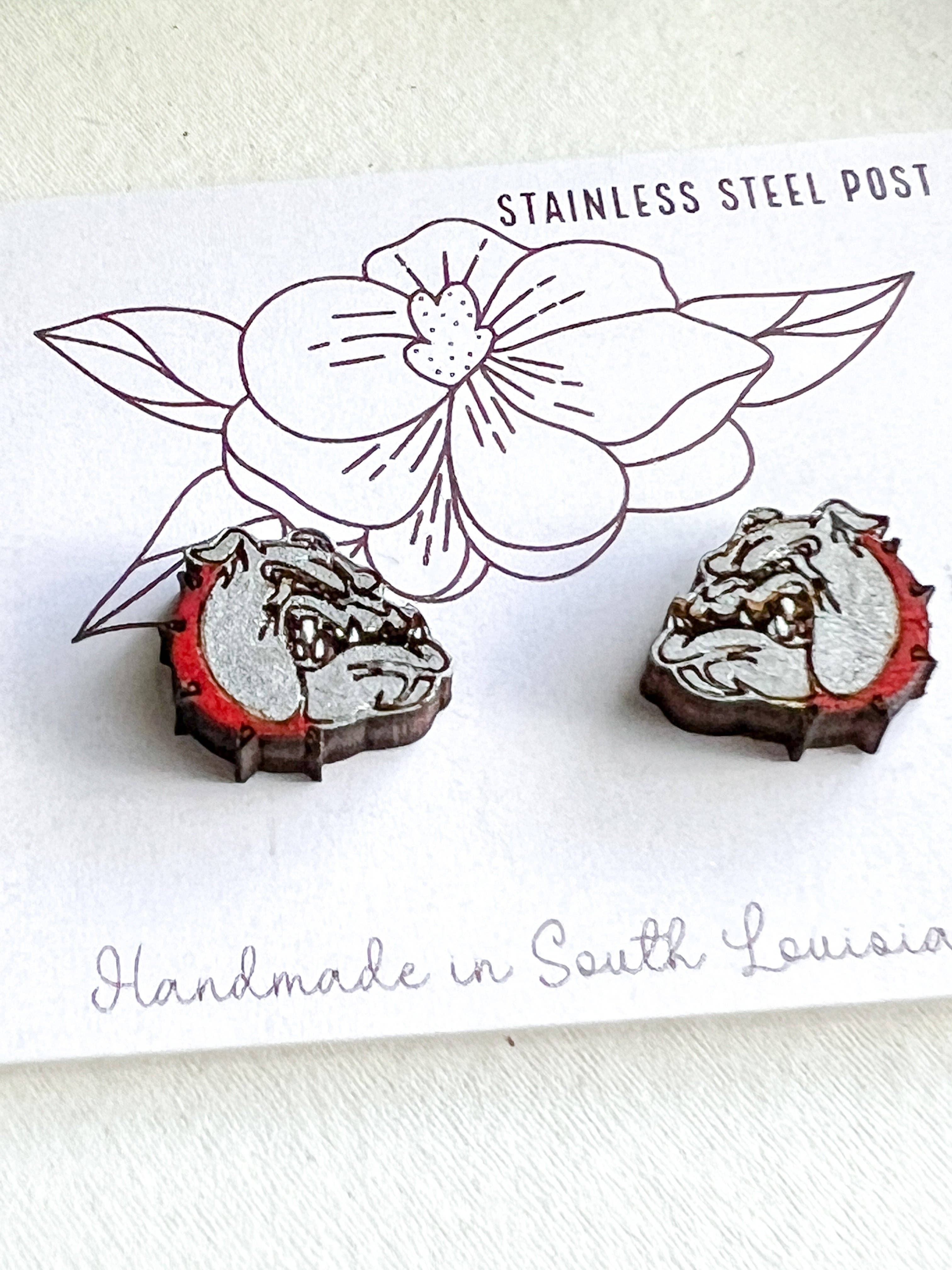 Geaux Magnolia - Wholesale Stud/Post Earrings - Bulldog Tiny Stud Earrings School Mascot1