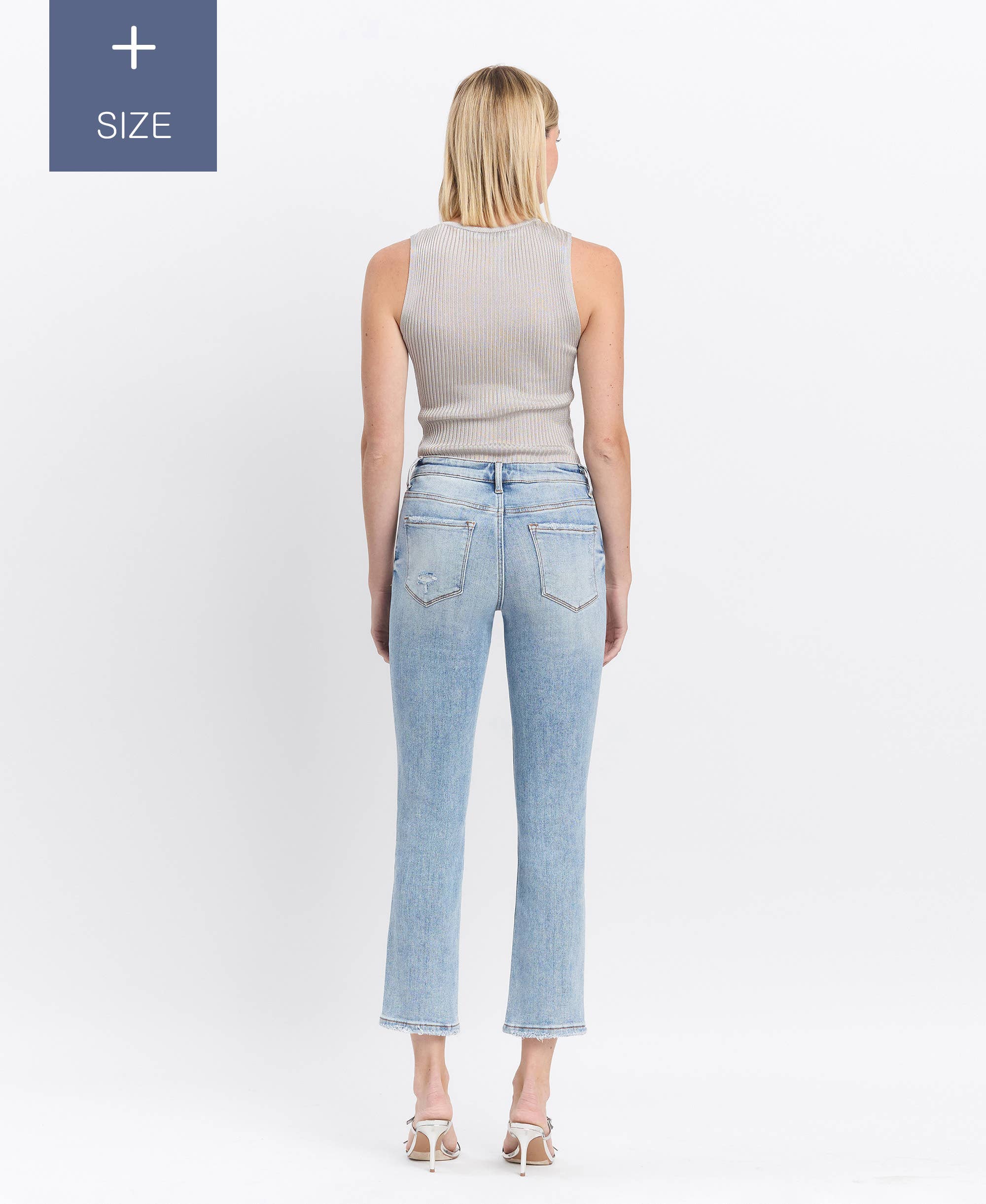 fordele PLUS SIZE MID RISE CROP SLIM STRAIGHT JEANS LV1079-P for engroshandel på Faire9