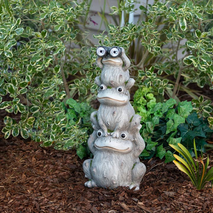 Alpine Corporation - Wholesale Outdoor Ornament/Decor - Alpine Corporation Solar Three Stack Frogs with LED Light
