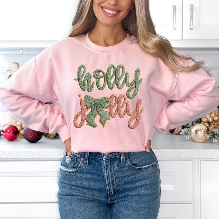 YARN HOLLY JOLLY GLITTER CREWNECK SWEATSHIRT for wholesale by Nu Kustomz LLC -