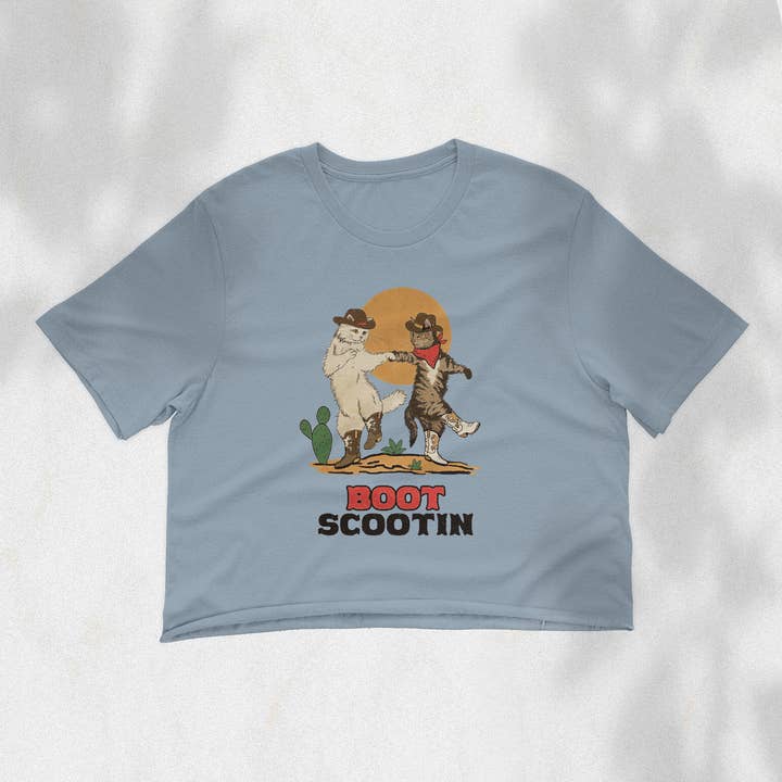 Top Curto Flowy Boot Scootin Kitties por atacado de Cluster Funk Studio