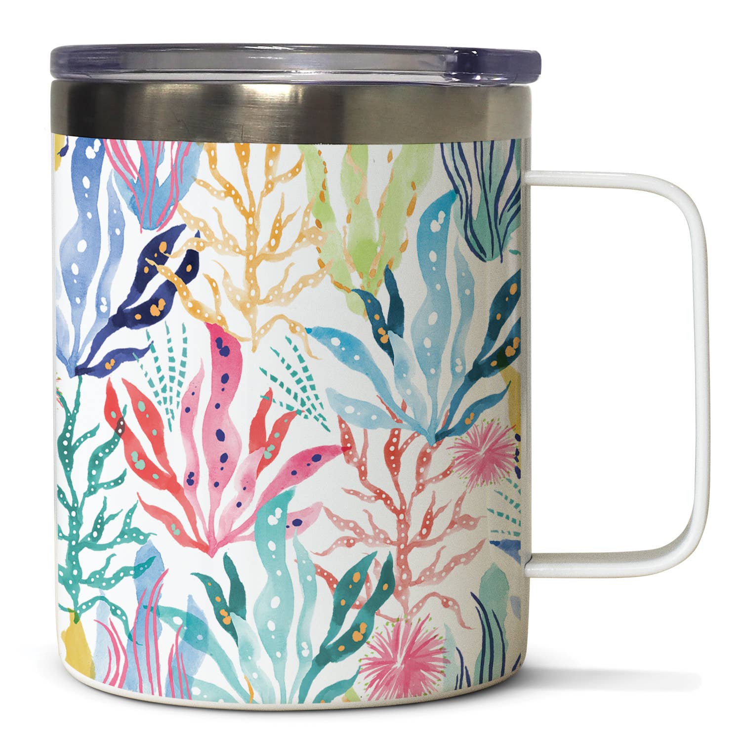 CounterArt/Highland Home/Thirstystone – wholesale Kaffe-/Tékopp – "Coastal Coral" Rostfritt Stålmugg med Lock 12 oz.0
