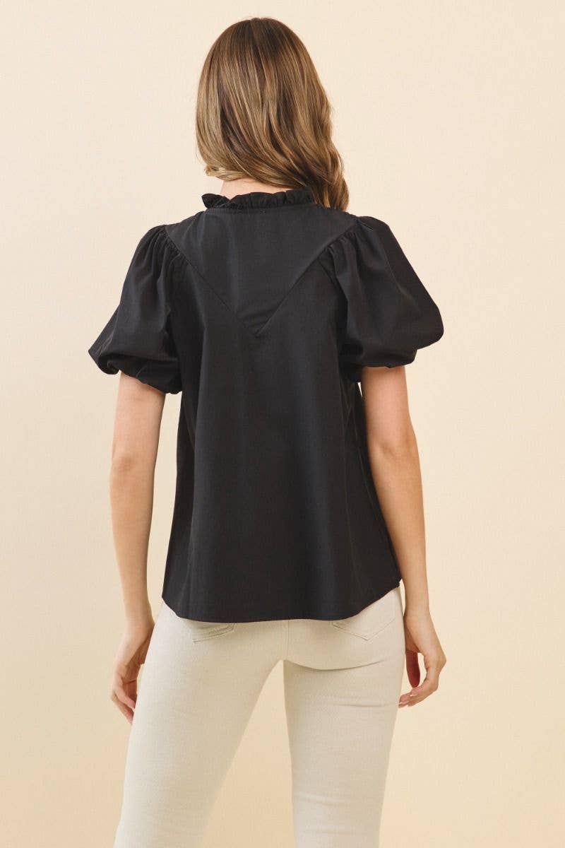 TCEC - Wholesale Blouse - Women's - CT9434-Ruffled Neckline Relaxed Fit Pleats Detail Blouse2