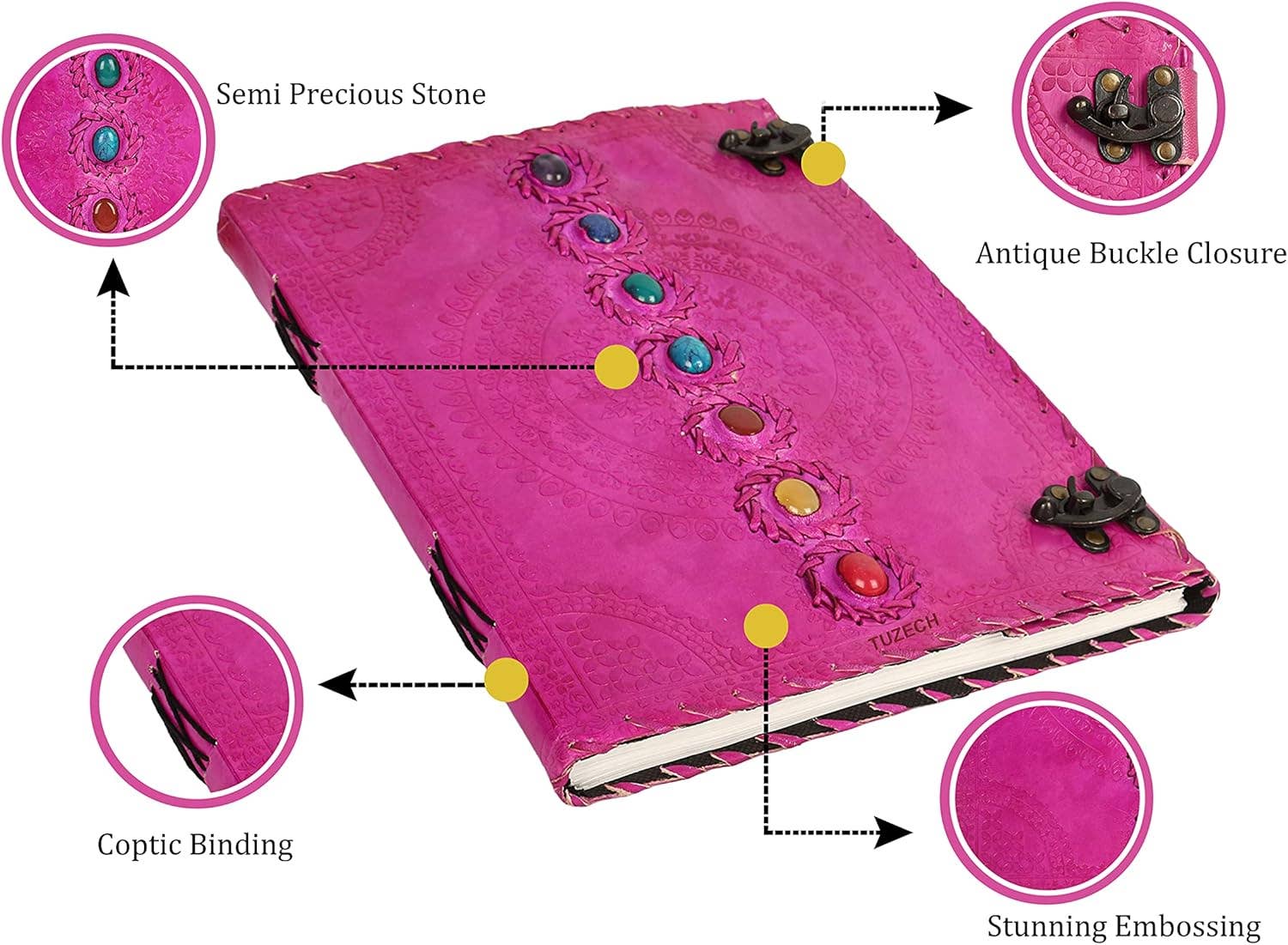 Tuzech Leather - Wholesale Journal/Diary - Tuzech Seven Chakra Medieval Stone Embossed Handmade Jumbo Leather Journal Book of Shadows Notebook Office Hocus Pocus Diary College Poetry Sketch With Leather Bound67