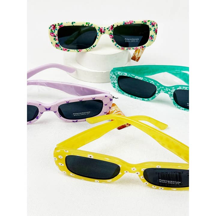 MIX COLOR Flower Pattern Retro Oval Sunglasses for wholesale on Faire