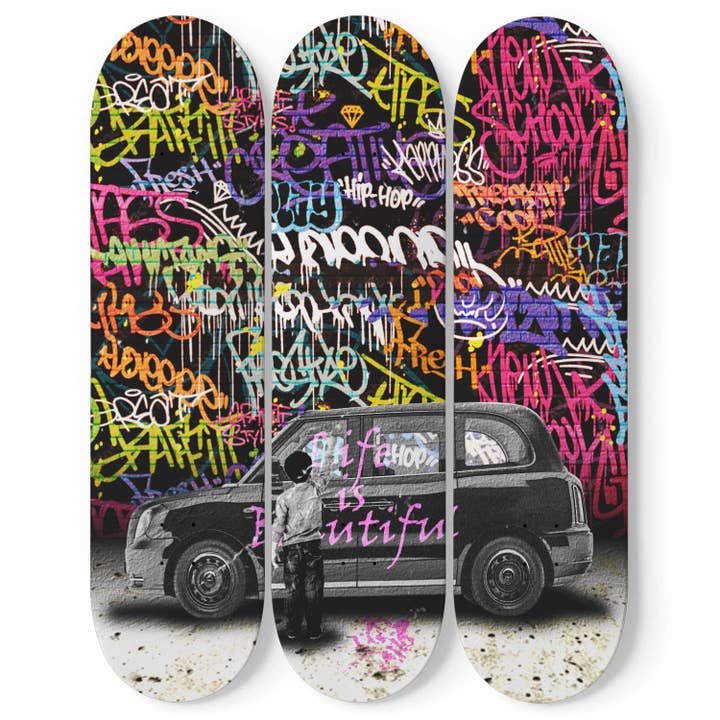 Banksy Life Is Beautiful Graffiti Street Sign Skateboard Wall Art Banksy Print Maple Wood Wall Hanging Gift For Boyfriends for wholesale by SkateboardArtsy