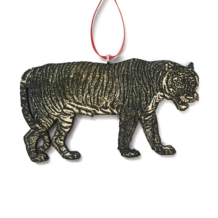 Adorno de tigre, animales exóticos, cortado con láser y madera grabada para venta al por mayor de Toad Hill Farm