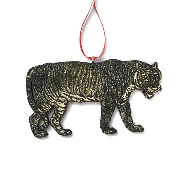 Ornement Tigre - Animaux exotiques - Découpe laser+bois gravé pour la vente par Toad Hill Farm