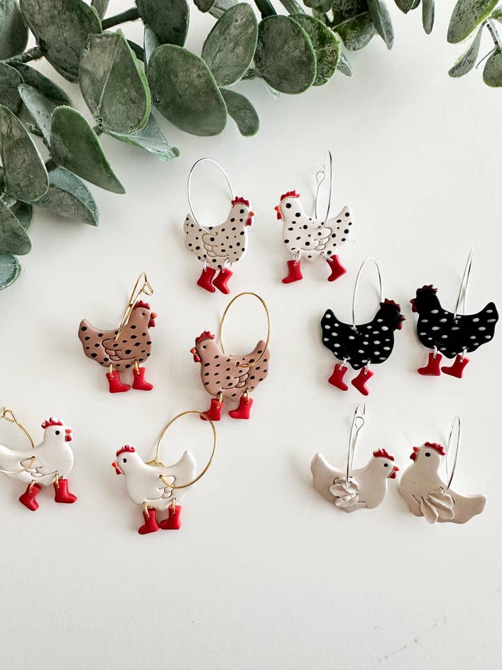 Pendientes de Pollo con Botas de Lluvia para venta al por mayor de Design With Purpose