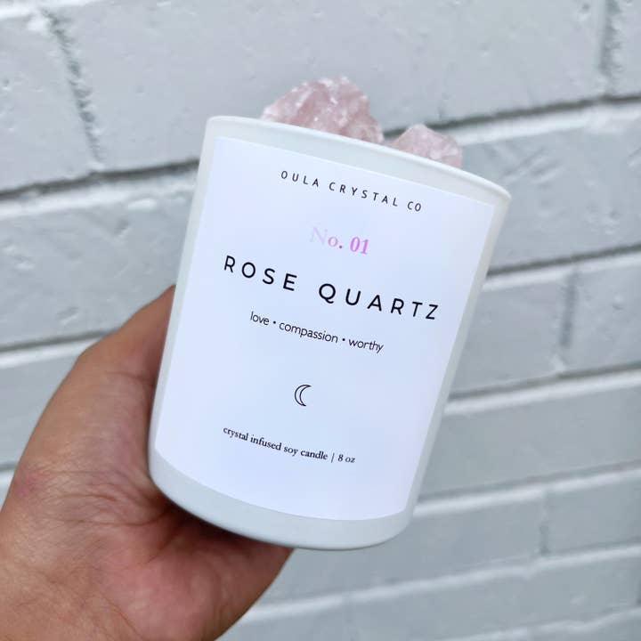 OULA CRYSTAL CO - Wholesale Jar/Filled Candle - Rose Quartz Candle · Wholesale  · Crystal Infused