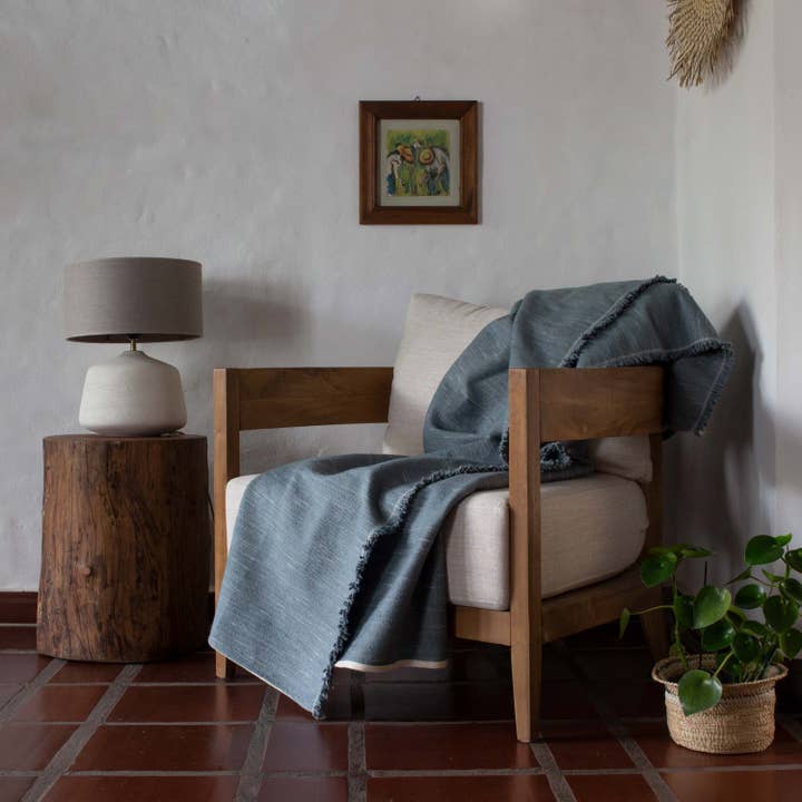 Liso Handloomed Cotton Blanket — Rain for wholesale by Under The Bough