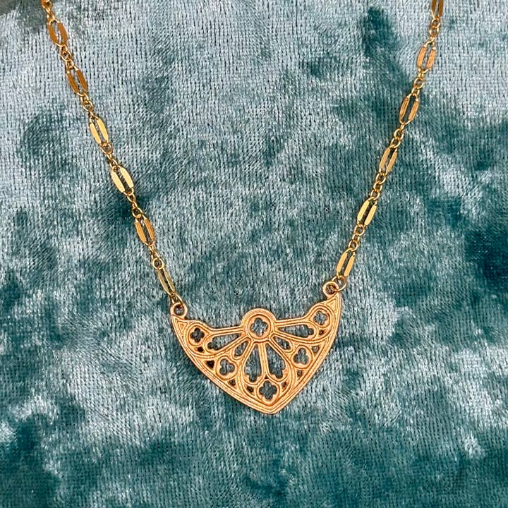 14k gold fill and Bronze Cathedral Rose Window necklace for wholesale by Elizabeth Jewelry