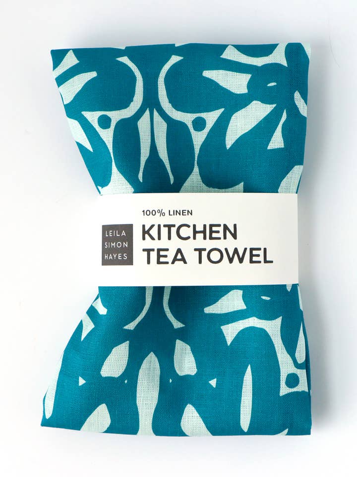 Trellis Tea Towel, blue for wholesale by Leila Simon Hayes