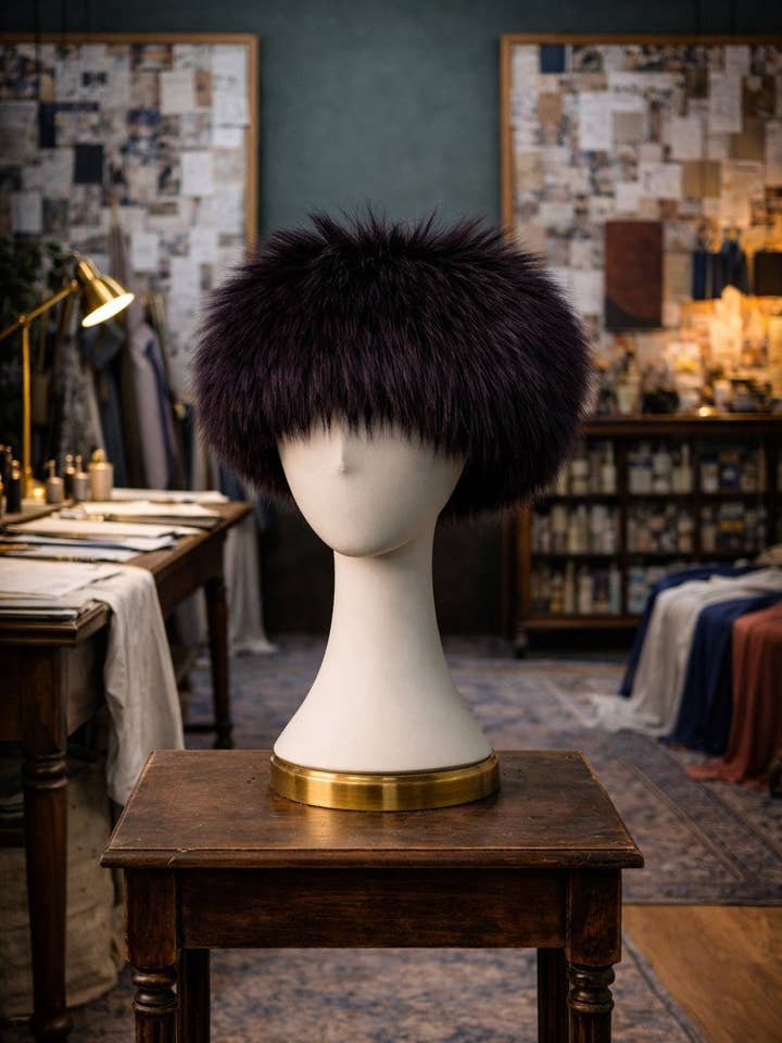 Chapeau en fausse fourrure améthyste Anjelina Shadow PRÉ-COMMANDE pour la vente par Jennafer Grace