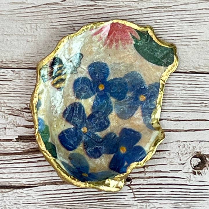 Mini Oyster Shell Ring Dish with Flowers for wholesale by Zo Pi Designs