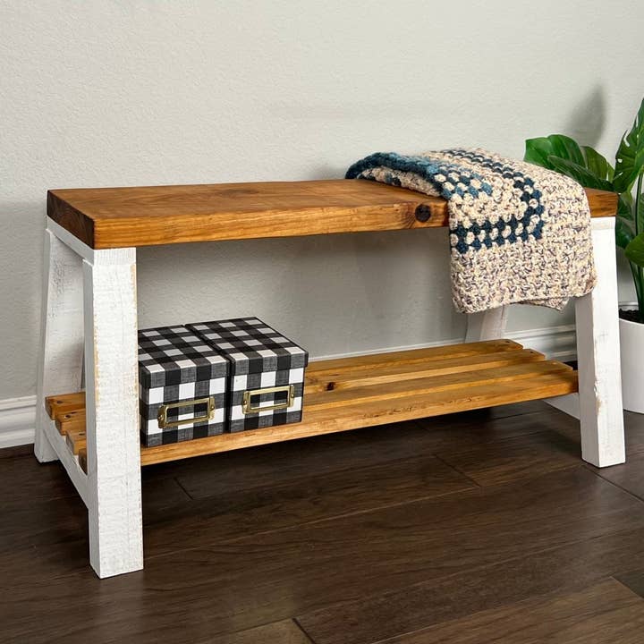 Solid Pine Wood Contemporary Shelf Storage Entryway Bench for wholesale by Intrinsic Haven