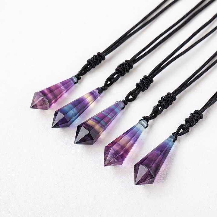 Moon Rituals - Wholesale Spiritual Stone/Crystal - Rainbow Fluorite Necklace Pendulum - Embrace Clarity & Creativity1