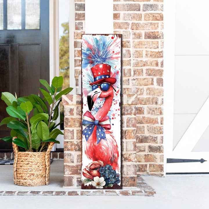 TX USA Corporation - Wholesale Outdoor Sign - Whimsical 4th of July Porch Sign - Patriotic Flamingo & Fireworks Decor2