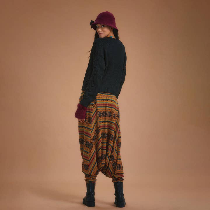 Los Banditos - Venta al por mayor Pantalones - Mujer - Pantalones Shalwar con estampado naranja y cintura fruncida3