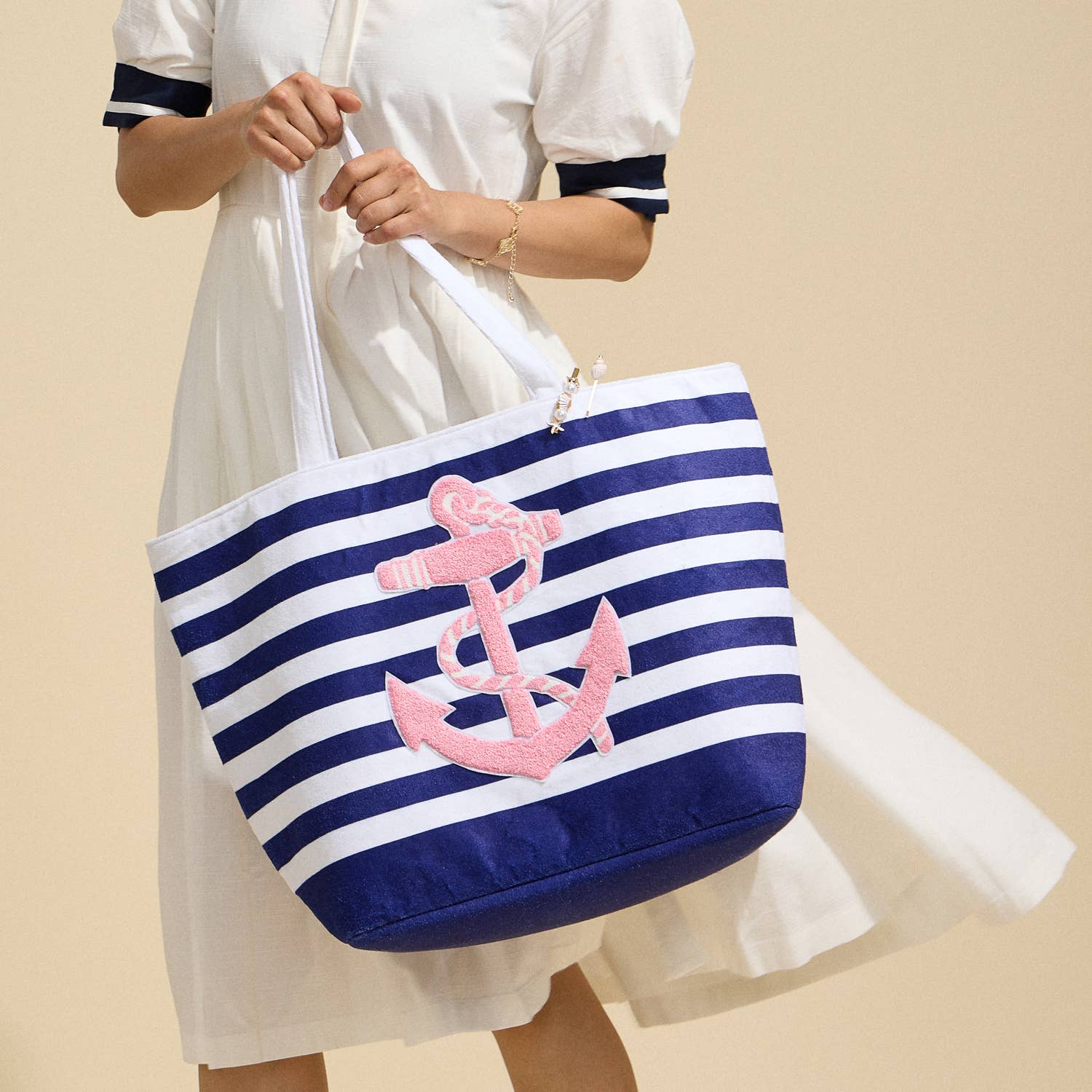 Frem - Wholesale Beach Bag - Striped Tote Bag with Anchor Design5