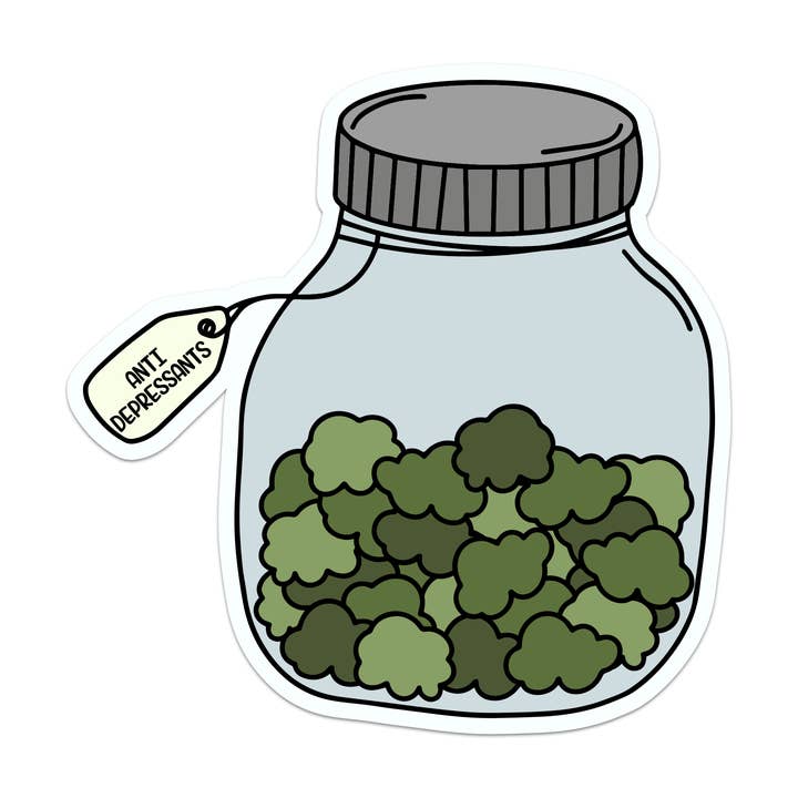Autocollant en vinyle pour pot de cachette d'antidépresseurs pour la vente par Mouthy Broad
