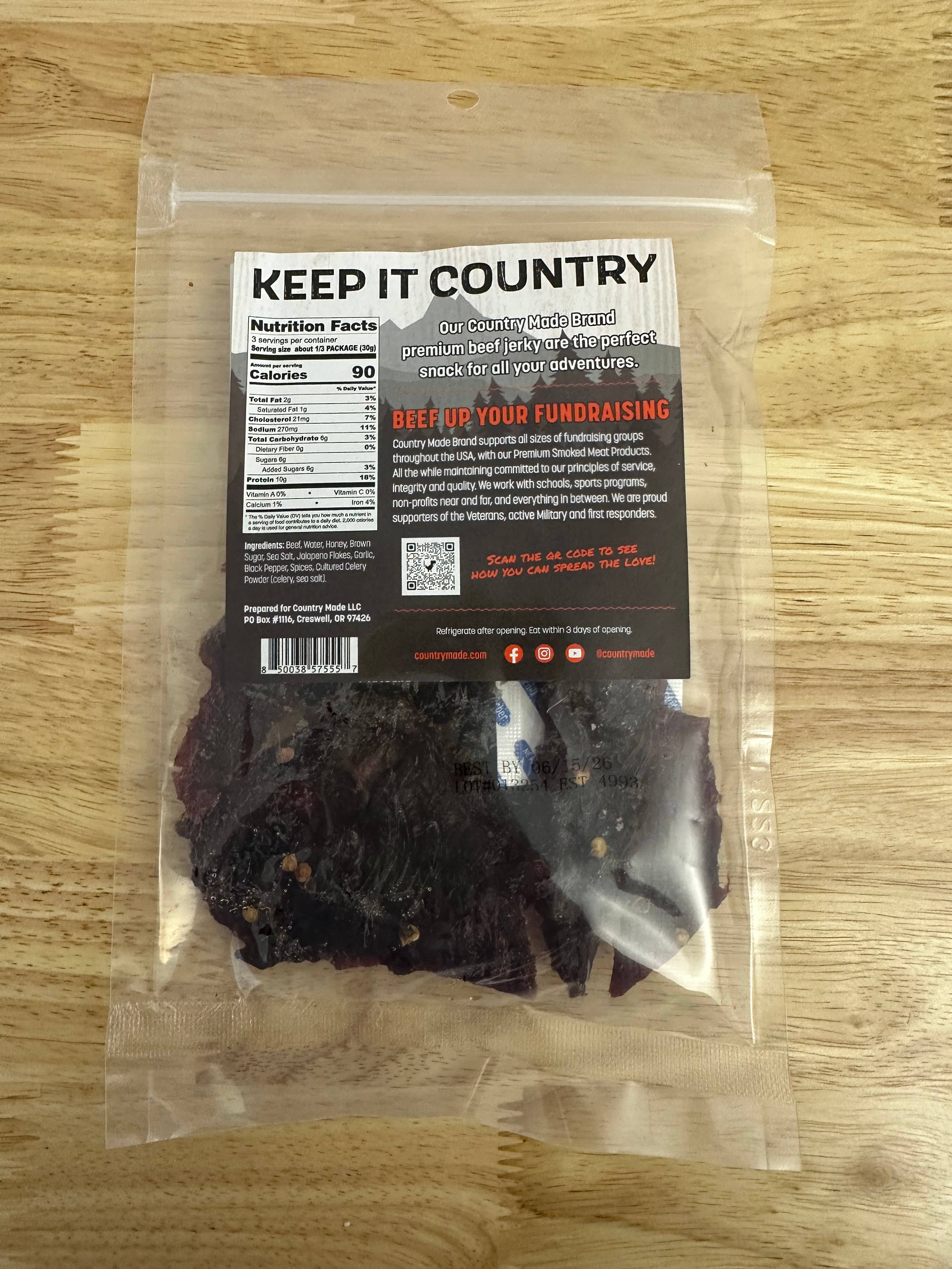 Country Made - Vente Viande séchée - Jerky au miel et au jalapeno3
