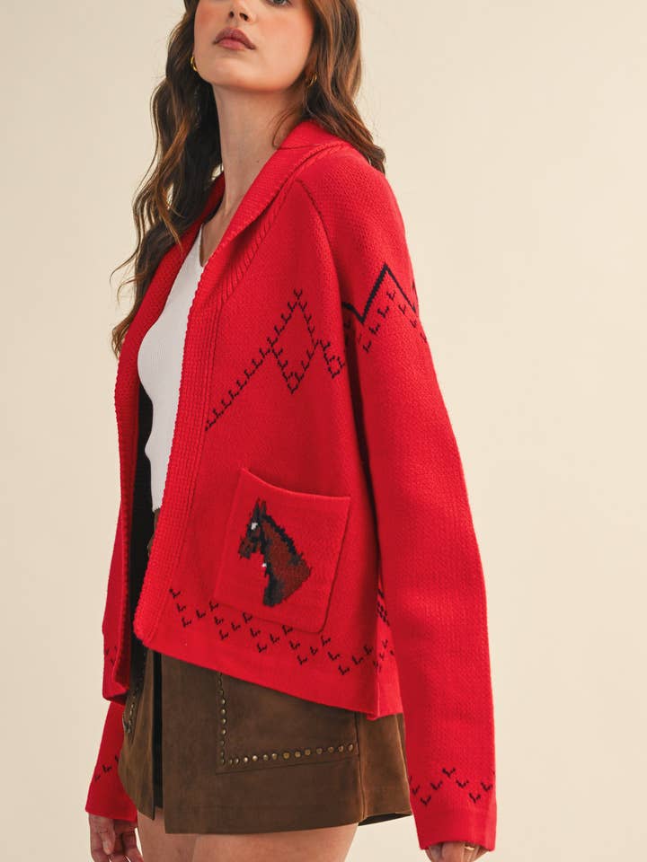 &MERCI - Wholesale Cardigan - Women's - HORSE KNIT SWEATER CARDIGAN MSW1080752