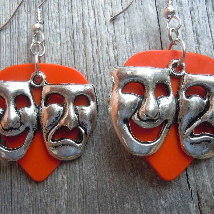 Simply Raevyn - Wholesale Dangle Earrings - Theater Mask Charm Guitar Pick Earrings24