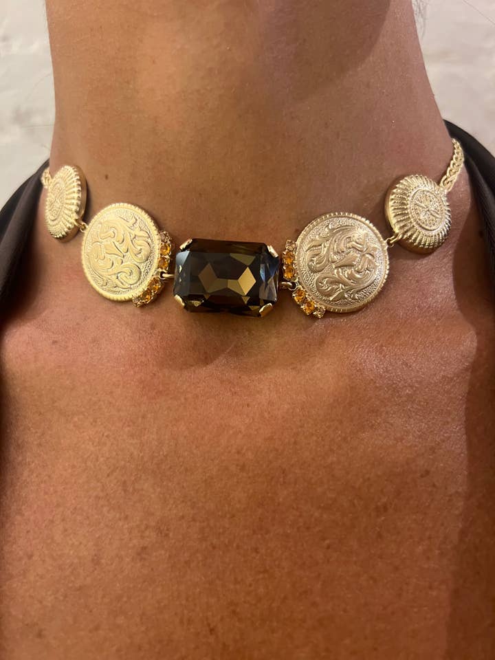 Necklace with medals and rhinestones for wholesale by DITTA Alessandra Avallone