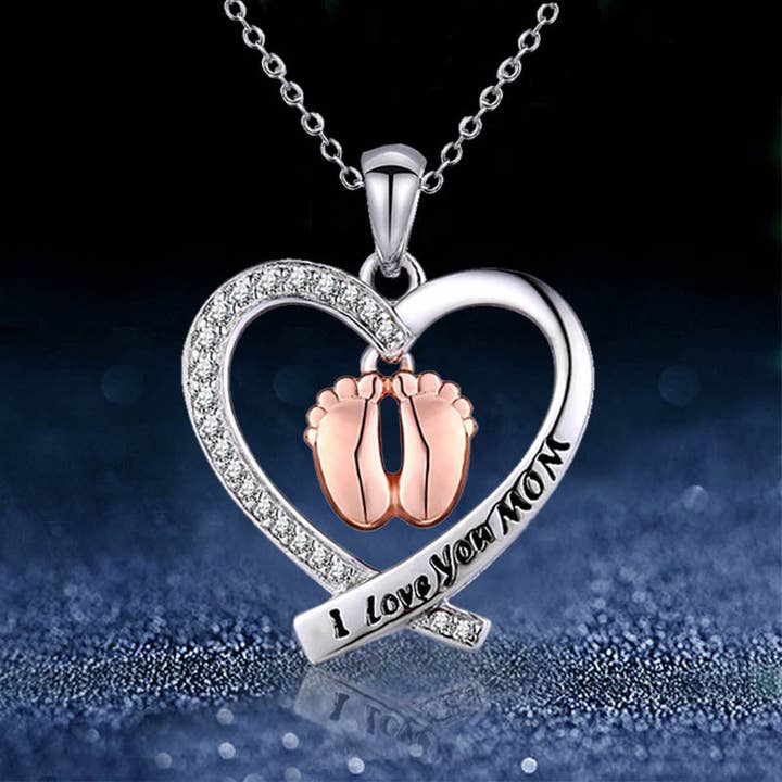 Mother's Day Heart Shape Baby Footprint Pendant Necklace for wholesale on Faire