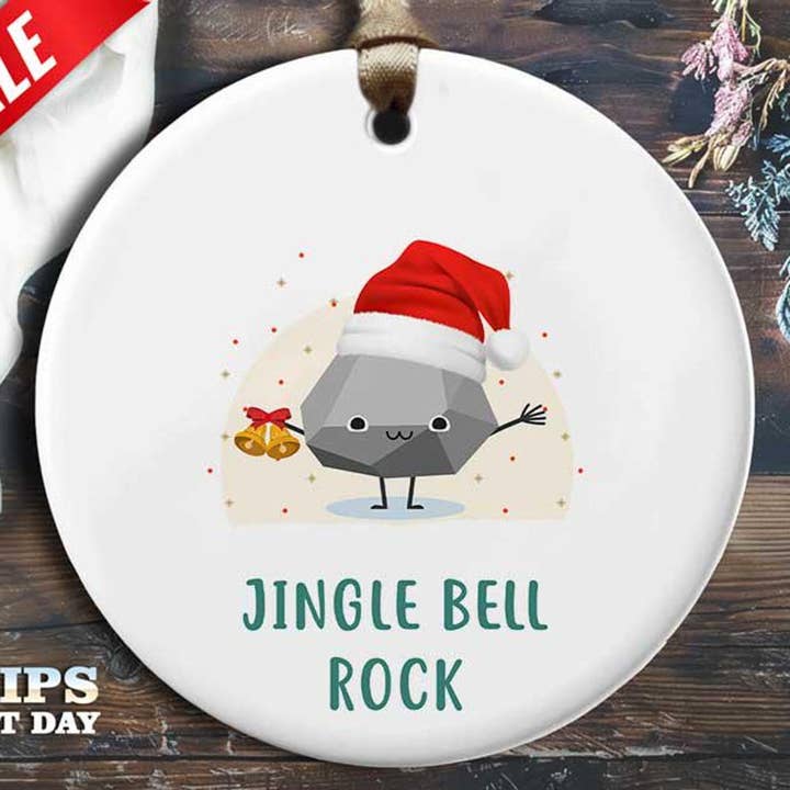 Funny Bell Rock Christmas Ornament - 'Jingle bell rock.' - for wholesale by VenusArtsShop